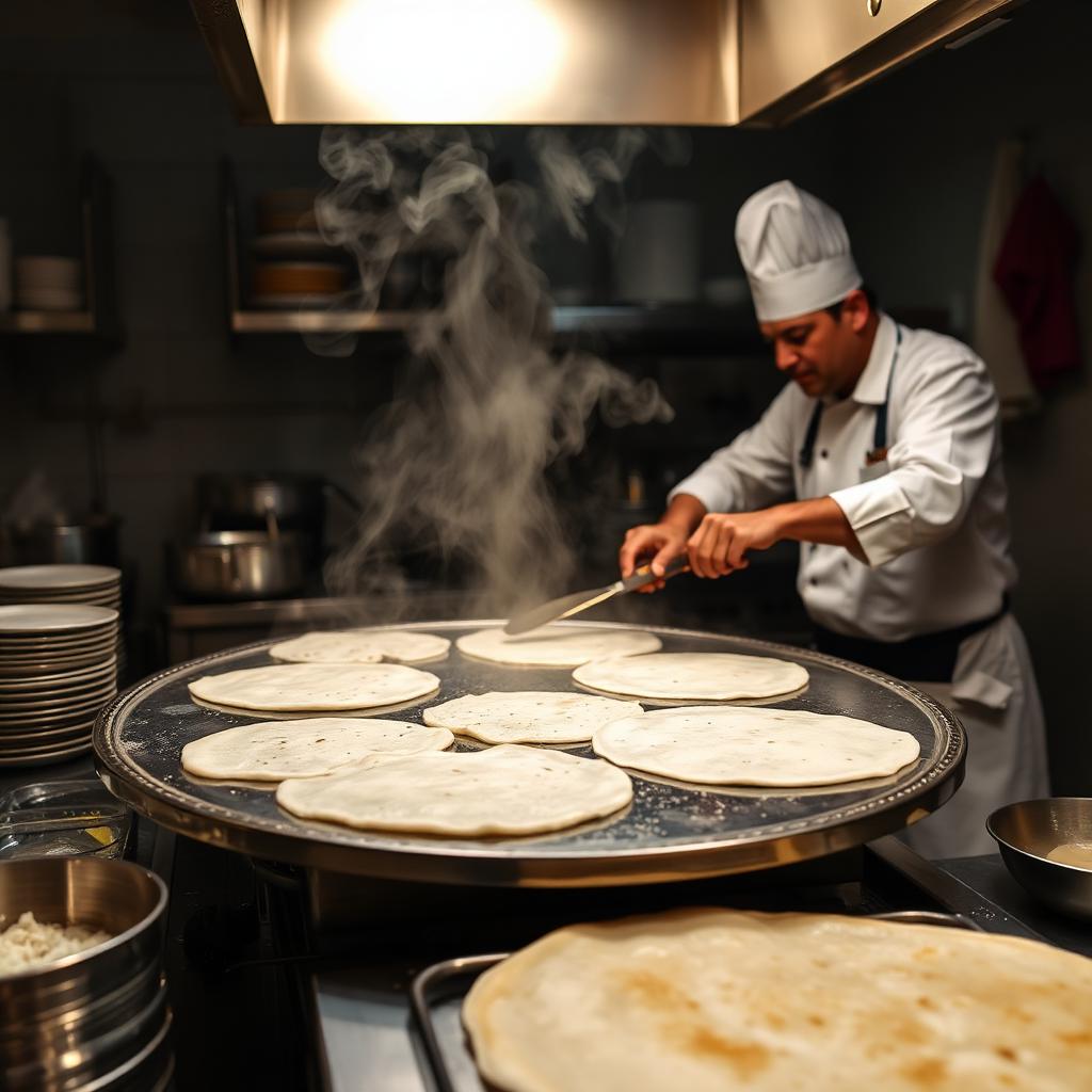 Chef preparing fresh dosa